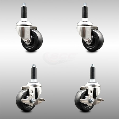 Service Caster 3.5 Inch 316SS Hard Rubber Swivel 3/4 Inch Expanding Stem Caster Brake, 2PK SCC-SS316EX20S3514-HRS-2-TLB-2-34